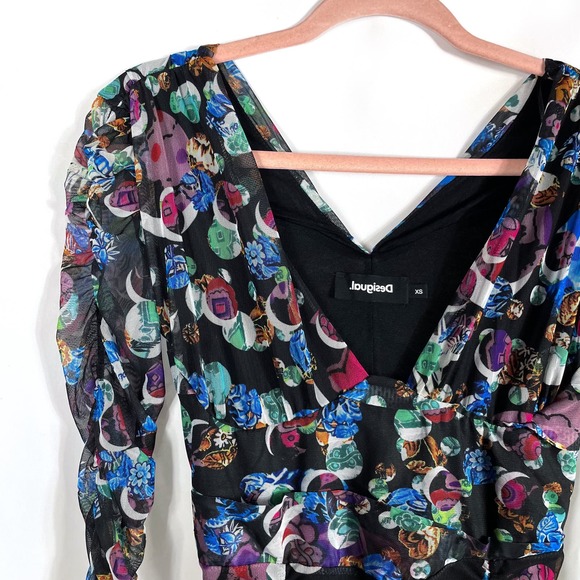Desigual M.‎ Christian Lacroix Confetti Dress Black Mesh Long Sleeve Mini Sz XS - Picture 6 of 10